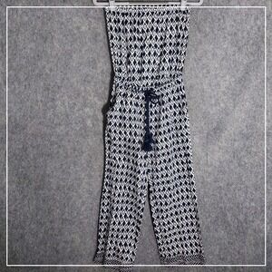 Loft Ann Taylor Jumpsuit 2XS Petite Linen Strapless Crop Wide leg Tassel Boho
